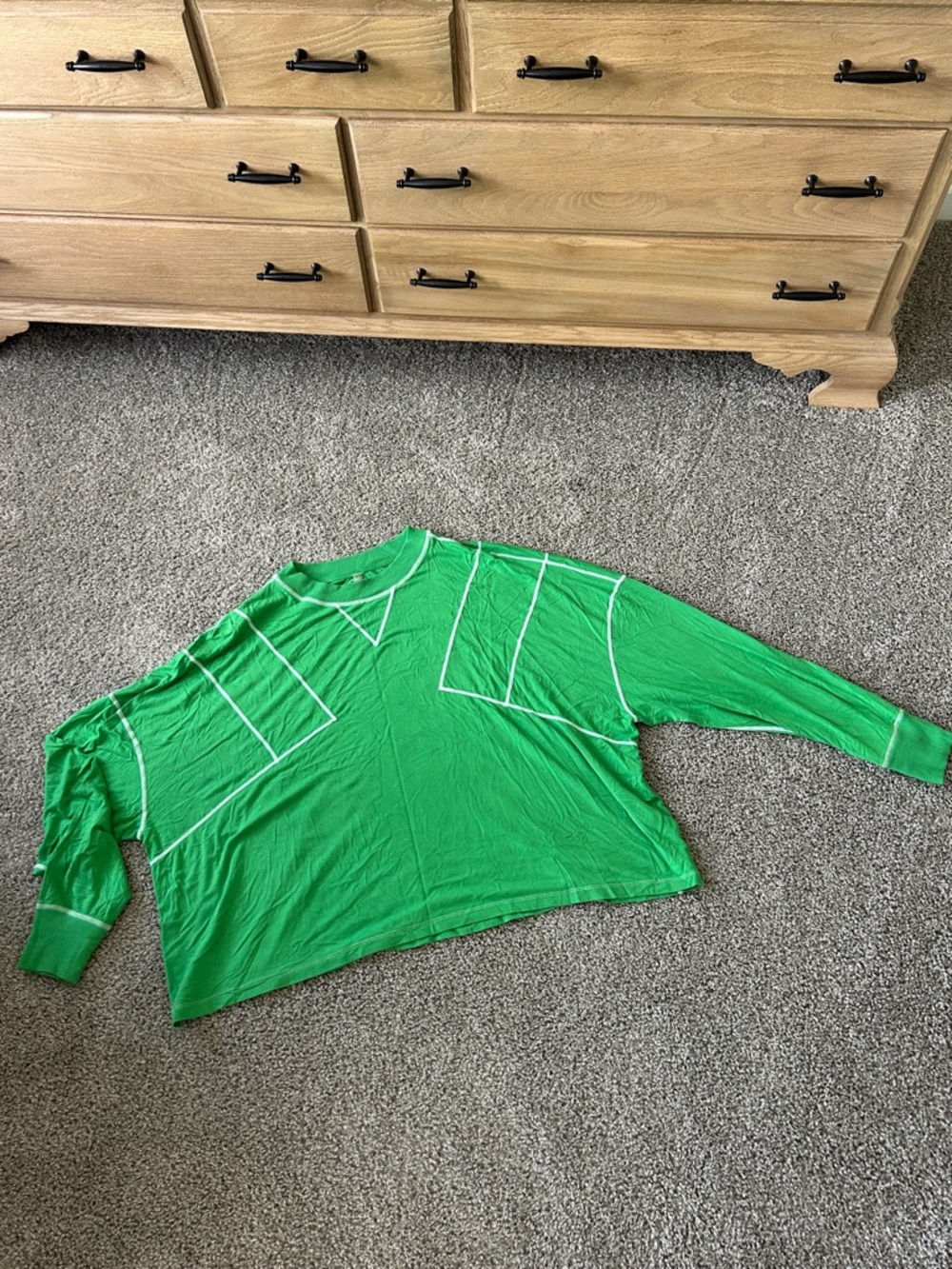 Bright Green Athletic Long Sleeve Top with White Piping